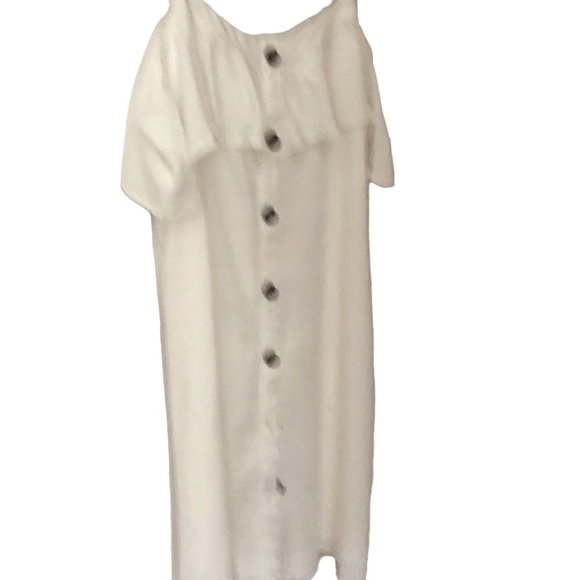 C label women’s sundress shift sleeveless button up lined front ruffle white L - Picture 4 of 8